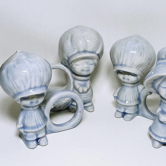 Big Head Kids Napkin Rings Blue Ceramic Baskets Set of 6 Napkin Holders (j) - Picture 4 of 8